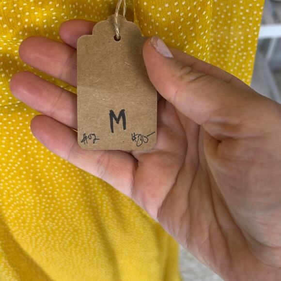 Le Lis Women’s Size M Yellow Polka Dot Lace Up Waist Lined A Line Dress #0481 - Picture 9 of 14